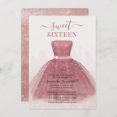 Invitation Moderne Sweet 16 Rose Gold fête d'anniversaire (Devant / Derrière)