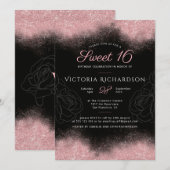 Invitation Moderne Sweet 16 Rose Pailleté Brillance Élégant C (Devant / Derrière)