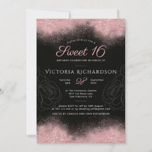 Invitation Moderne Sweet 16 Rose Pailleté Brillance Élégant C