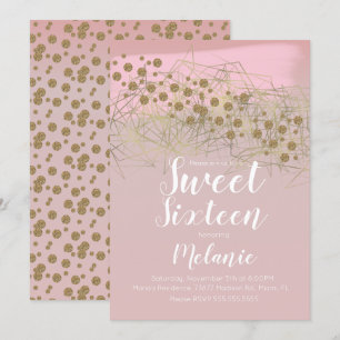 Invitation Moderne Sweet 16 Rosita Or Géométrique Blush