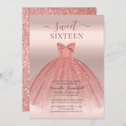 Invitation Moderne Sweet 16 Script Anniversaire (Devant / Derrière)