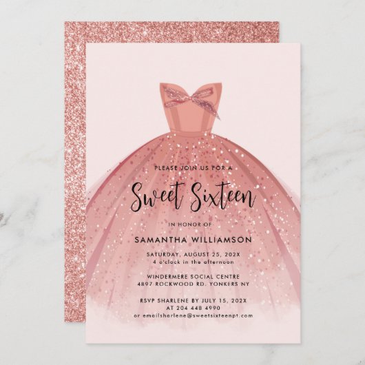 Invitation Moderne Sweet 16 Script robe Anniversaire (Devant / Derrière)