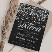 Invitation Moderne Sweet 16 Silver & Black Midnight Glam