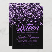 Invitation Moderne Sweet 16 Violet Glam de minuit (Devant / Derrière)