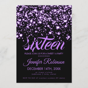 Invitation Moderne Sweet 16 Violet Glam de minuit