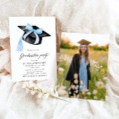 Invitation Moderne tendance Bleu Bow Graduation Cap Graduatio
