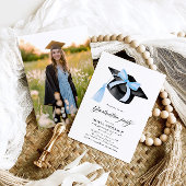 Invitation Moderne tendance Bleu Bow Graduation Cap Graduatio