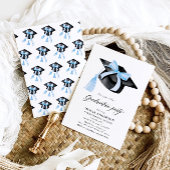 Invitation Moderne tendance Bleu Bow Graduation Cap Graduatio