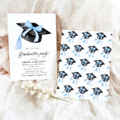 Invitation Moderne tendance Bleu Bow Graduation Cap Graduatio