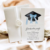 Invitation Moderne tendance Bleu Bow Graduation Cap Graduatio