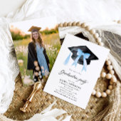 Invitation Moderne tendance Bleu Bow Graduation Cap Graduatio