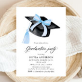 Invitation Moderne tendance Bleu Bow Graduation Cap Graduatio