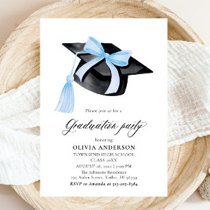 Invitation Moderne tendance Bleu Bow Graduation Cap Graduatio