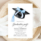 Invitation Moderne tendance Bleu Bow Graduation Cap Graduatio