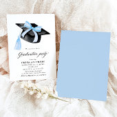 Invitation Moderne tendance Bleu Bow Graduation Cap Graduatio