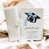 Invitation Moderne tendance Bleu Bow Graduation Cap Graduatio