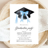 Invitation Moderne tendance Bleu Bow Graduation Cap Graduatio