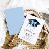 Invitation Moderne tendance Bleu Bow Graduation Cap Graduatio
