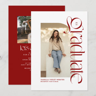 Invitation Moderne tendance diplômé rouge photo graduation