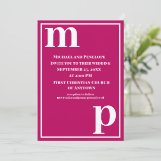 Invitation Moderne tendance élégant Monogram Magenta Mariage