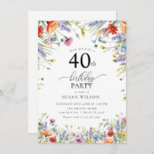 Invitation Moderne tendance et élégant floral | 40e anniversa (Devant / Derrière)