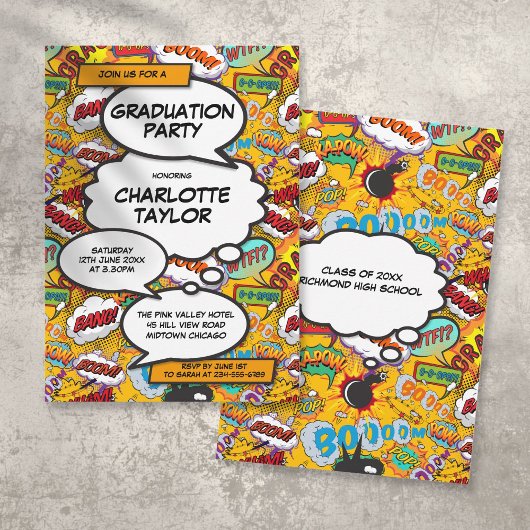 Invitation Moderne tendance Graduation Party Fun Comic Book
