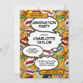 Invitation Moderne tendance Graduation Party Fun Comic Book (Devant)