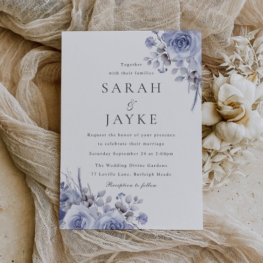 Invitation Moderne tendance Mariage Floral Boho Bleu