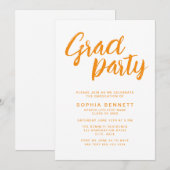 Invitation Moderne tendance Orange Brosse Script Graduation P (Devant / Derrière)