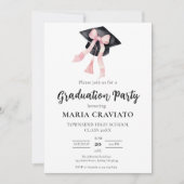 Invitation Moderne tendance Pink Bow Graduation Cap Graduatio (Devant)