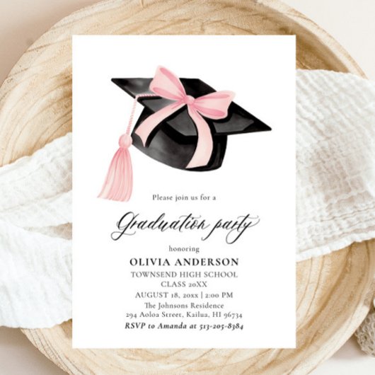Invitation Moderne tendance Pink Bow Graduation Cap Graduatio