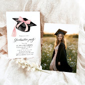 Invitation Moderne tendance Pink Bow Graduation Cap Graduatio
