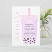 Invitation Moderne tendance rose et Lavender Boba Tea Anniver (Debout devant)
