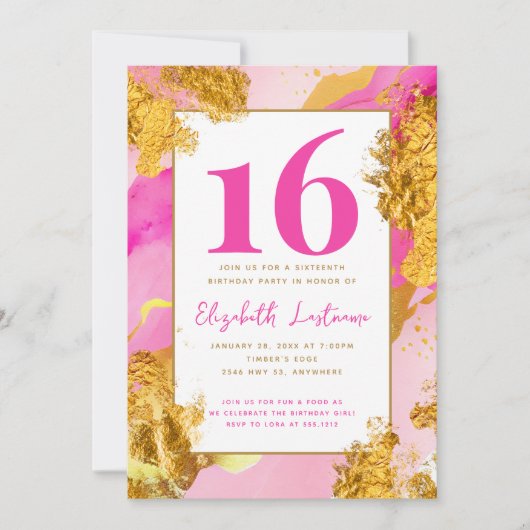 Invitation Moderne tendance rose or doux 16 Anniversaire (Devant)