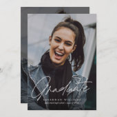 Invitation Moderne tendance Script simple Deux diplômes photo (Devant / Derrière)