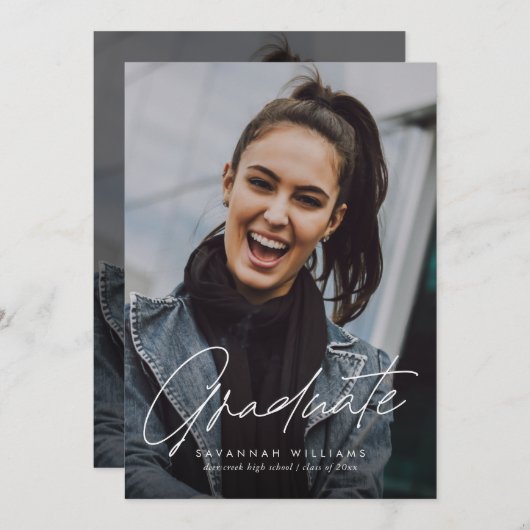 Invitation Moderne tendance Script simple Deux diplômes photo (Devant / Derrière)