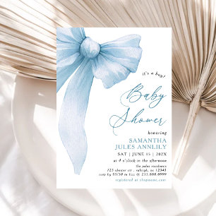 Invitation Moderne tendance Son a Boy Blue Bow Baby shower