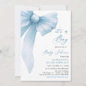 Invitation Moderne tendance Son a Boy Blue Bow Baby shower (Devant)