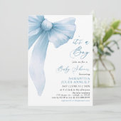 Invitation Moderne tendance Son a Boy Blue Bow Baby shower (Debout devant)