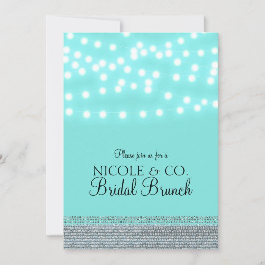 Invitation Moderne tendance Turquoise Blue String Lights & Bl (Devant)