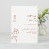 Invitation Moderne Terracotta Date Line Art Floral Mariage (Debout devant)
