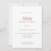 Invitation Moderne Texte simple rose pâle 30e anniversaire (Devant)