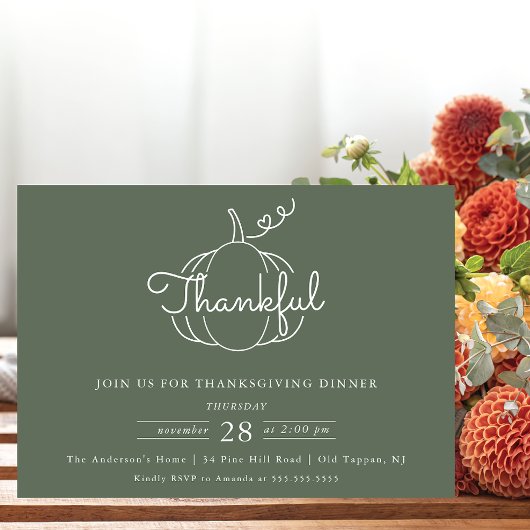 Invitation Moderne Thanksgiving Dîner Citrouille Thanksgiving