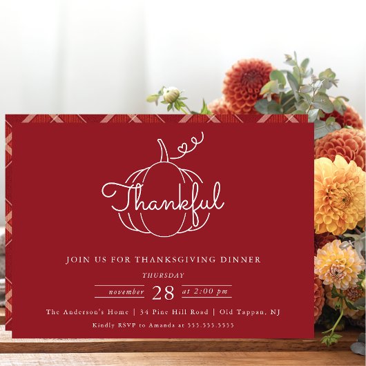Invitation Moderne Thanksgiving Dîner Citrouille Thanksgiving