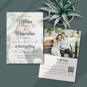 Invitation Moderne transparent 2 photo QR Code en ligne RSVP