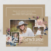 Invitation Moderne Trois Photo Floral Graduation Party (Devant / Derrière)