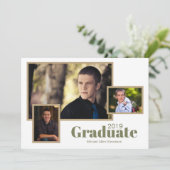 Invitation Moderne Trois Photo White Green Graduation Party (Debout devant)