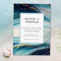Moderne Tropical Bliss Gold Ink Ocean Wave Mariage