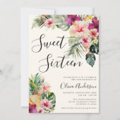 Invitation Moderne Tropical Floral Sweet 16 Beige (Devant)