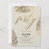 Invitation Moderne Tropical Gold Elegant Foliage 40e annivers (Devant)
